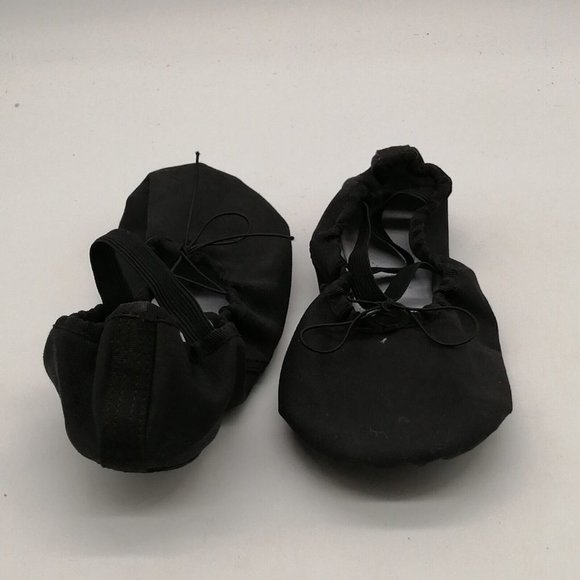 Tanzmuster Girls Ballet Shoe Black Flat w/Elastic Opening Cross Instep Straps 34 - Picture 3 of 9